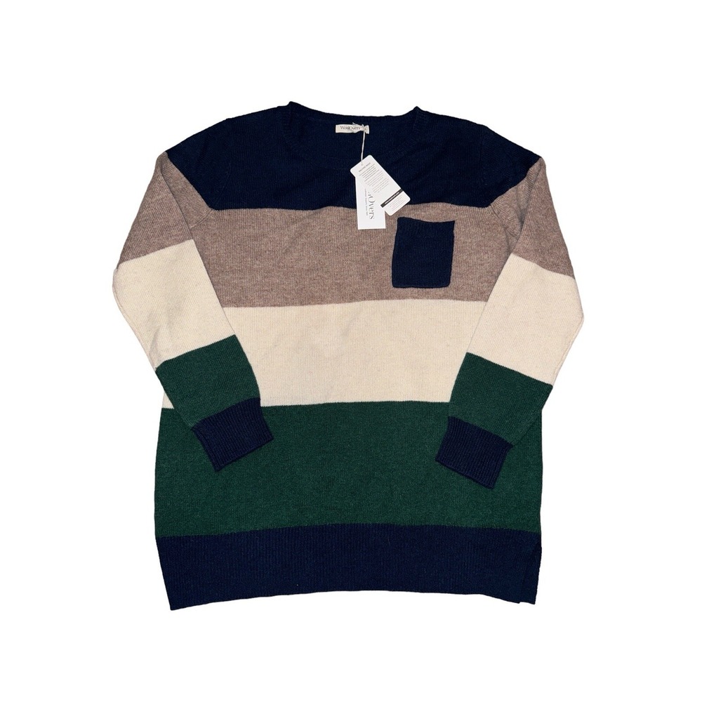Woolovers Sweater Women's Lambswool Stripe Colorblock Jumper Pocket New LG